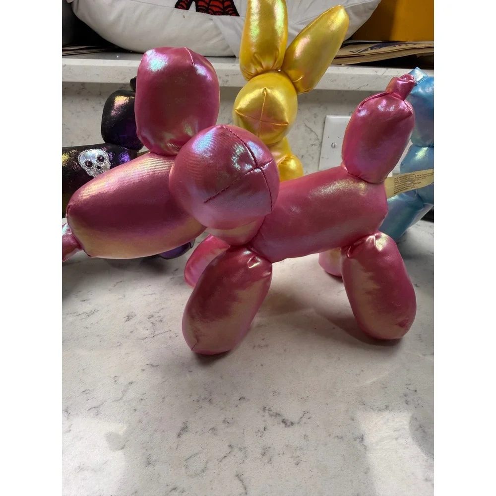 Balloon Animal Plush Set 4pc Iridescent Metallic Dog Bunny Pop Art Toys 204052-A